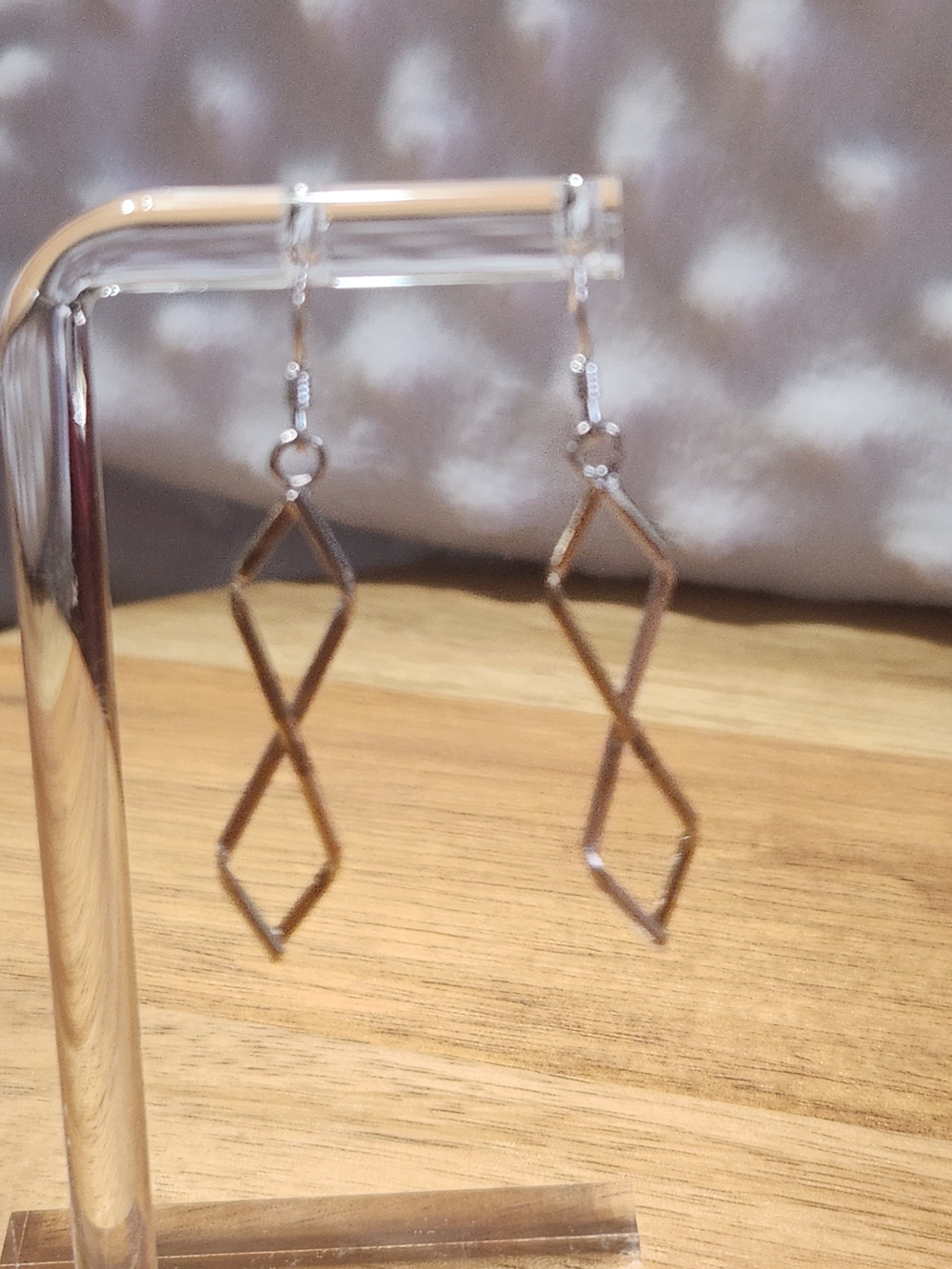 Geometric Double Diamond Drop Earrings - Silver
